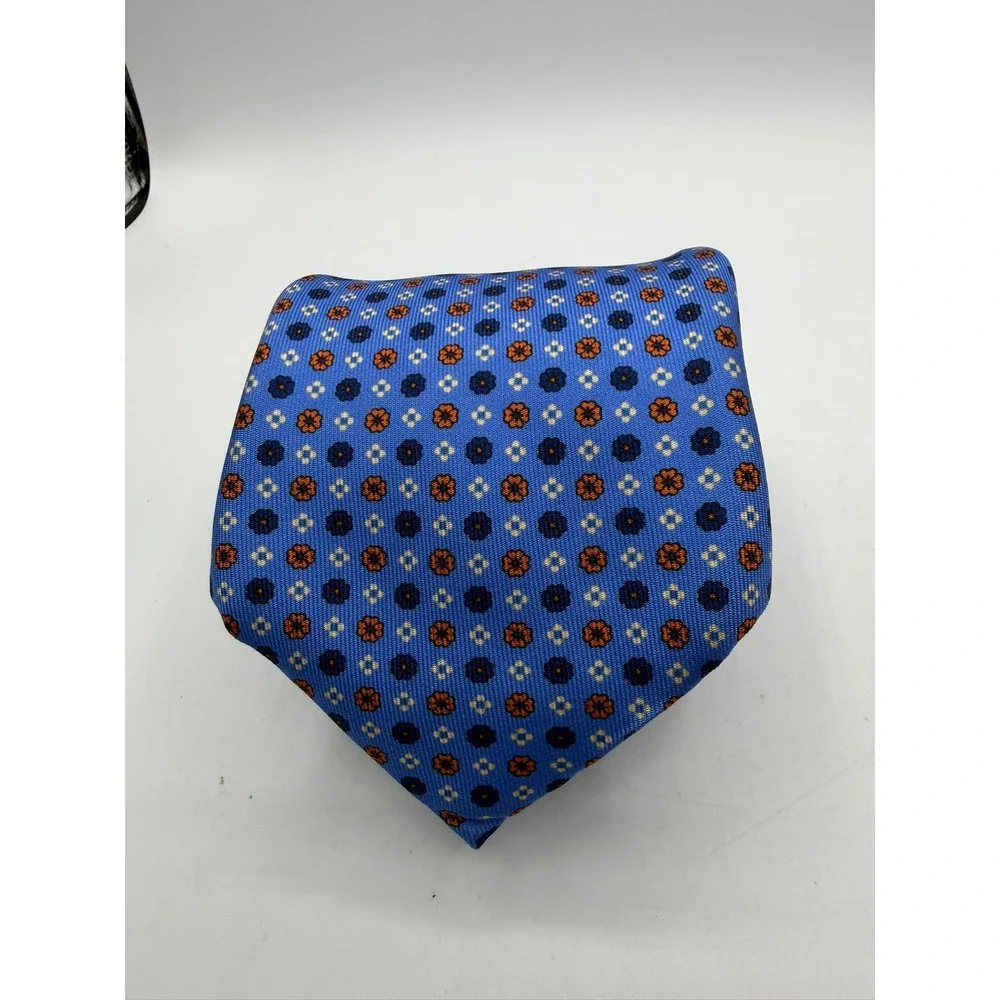 Sartoriale by David Mens Blue Orange Silk Medallion Geometric Tie Made in Italy
